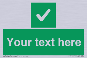 Custom green background, green square with tick sign